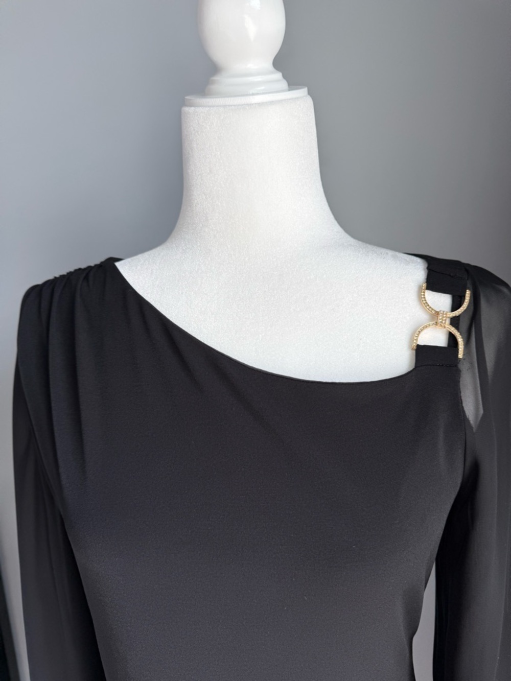 Ivanka Trump Black Long Sleeve Dress with Gold Rhinestone Accent Cocktail Party